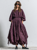 Women's Solid-Color Puff-Sleeve Cotton-Linen Maxi Dress ZMZ1574G4XT