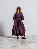 Women's Solid-Color Puff-Sleeve Cotton-Linen Maxi Dress ZMZ1574G4XT