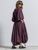 Women's Solid-Color Puff-Sleeve Cotton-Linen Maxi Dress ZMZ1574G4XT
