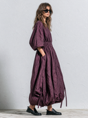 Women's Solid-Color Puff-Sleeve Cotton-Linen Maxi Dress ZMZ1574G4XT