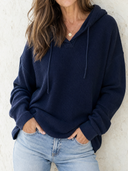 Women's Retro Casual Waffle Knit Loose Hooded Long-Sleeve Sweatshirt ZMZ1561G3ZJY