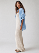 Women's Retro Casual Lazy Style Knitted Camisole Dress And Long-Sleeved Shirt Set ZMZ1573G6ZJY