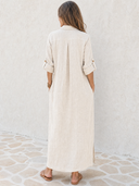 Women's Retro Casual Loose-fitting Striped Long-sleeved Shirt Dress ZMZ1522G3ZJY