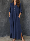 Women's Retro Casual Cotton Linen Loose Long-Sleeved Maxi Dress ZMZ1520G1ZJY