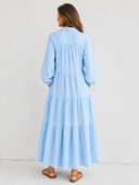 Women's Retro Casual Cotton Linen Ruffle Button Long Sleeve Maxi Dress ZMZ1555G6ZJY