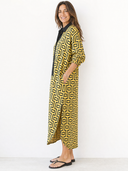 Women's Retro Casual Color Block Striped Geometric Print Henley Collar Long Sleeve Midi Dress ZMZ1508G6ZJY