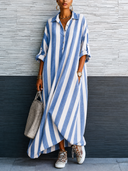 Women's Classic Striped Cotton Long-Sleeve Loose Maxi Dress ZMZ1604G1SWL