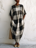 Women's Classic Color-Block Plaid Cotton Maxi Dress ZMZ1647G0SWL