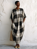Women's Classic Color-Block Plaid Cotton Maxi Dress ZMZ1647G0SWL