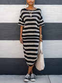 Women's Casual Color-Block High-Stretch Striped Knit Midi Dress ZMZ1622G7SWL
