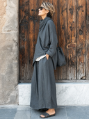 Women's Retro Casual Lazy Style Cotton Linen Long-Sleeved Top And Skirt Set ZMZ1562G2ZJY