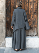 Women's Retro Casual Lazy Style Cotton Linen Long-Sleeved Top And Skirt Set ZMZ1562G2ZJY