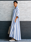 Women's Classic Striped Cotton Long-Sleeve Loose Maxi Dress ZMZ1604G1SWL
