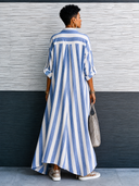 Women's Classic Striped Cotton Long-Sleeve Loose Maxi Dress ZMZ1604G1SWL