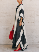 Women's Vintage Cotton-Linen Color-Block V-Neck Maxi Dress ZMZ1673G9SWL