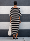 Women's Casual Color-Block High-Stretch Striped Knit Midi Dress ZMZ1622G7SWL