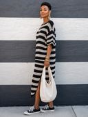 Women's Casual Color-Block High-Stretch Striped Knit Midi Dress ZMZ1622G7SWL