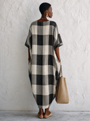 Women's Classic Color-Block Plaid Cotton Maxi Dress ZMZ1647G0SWL