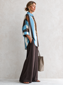 Women's Classic Satin Color-Block Striped Top And Wide-Leg Pants Set ZMZ1435G1SWL