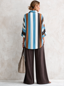 Women's Classic Satin Color-Block Striped Top And Wide-Leg Pants Set ZMZ1435G1SWL