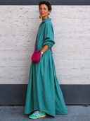 Women's Stylish Blue Cotton-Linen Long-Sleeve Loose Jumpsuit ZMZ1603G4SWL