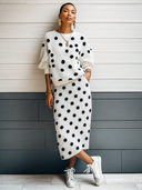 Women's Classic Polka-Dot Mesh Knit Long-Sleeve Top And Skirt Two-Piece Set ZMZ1735G4SWL