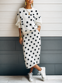 Women's Classic Polka-Dot Mesh Knit Long-Sleeve Top And Skirt Two-Piece Set ZMZ1735G4SWL