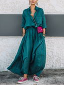 Women's Classic Cotton-Linen Long-Sleeve Shirt And Skirt Set ZMZ1741G0SWL