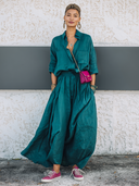 Women's Classic Cotton-Linen Long-Sleeve Shirt And Skirt Set ZMZ1741G0SWL