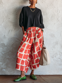 Women's Classic Cotton T-Shirt And Printed Wide-Leg Cropped Pants Set ZMZ1710G4SWL