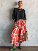 Women's Classic Cotton T-Shirt And Printed Wide-Leg Cropped Pants Set ZMZ1710G4SWL