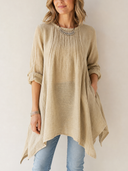 Women's Classic Vintage-Style Loose-Fit Long-Sleeve Linen T-Shirt (Long Length) ZMZ1754G7SWL