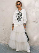Women's Fashionable Printed Long-Sleeve Sweatshirt And Tulle Skirt Set ZMZ1753G4SWL