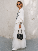 Women's Fashionable Printed Long-Sleeve Sweatshirt And Tulle Skirt Set ZMZ1753G4SWL