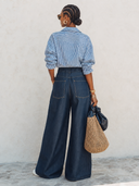 Women's Classic Striped Long-Sleeve Shirt And Wide-Leg Tencel Denim Trouser Set ZMZ1707G3SWL