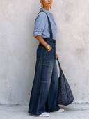 Women's Classic Striped Long-Sleeve Shirt And Denim Wide-Leg Overall Set ZMZ1735G9SWL
