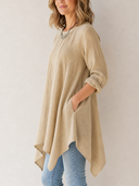 Women's Classic Vintage-Style Loose-Fit Long-Sleeve Linen T-Shirt (Long Length) ZMZ1754G7SWL