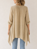 Women's Classic Vintage-Style Loose-Fit Long-Sleeve Linen T-Shirt (Long Length) ZMZ1754G7SWL