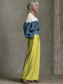 Women's Color-Block Square-Neck Lantern-Sleeve Top And Wide-Leg Pants Set ZMZ1513G9XT