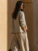 Women Autumn Premium Linen 2 Piece Outfit Cropped Blazer Jacket High Waist Pleated Wide Leg Pants Minimalist Casual Suit ZMZ2183G4YZH