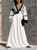 Women's Deep V-Neck Color-Block Long-Sleeve Satin Maxi Dress ZMZ1583G9XT