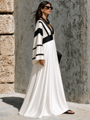 Women's Deep V-Neck Color-Block Long-Sleeve Satin Maxi Dress ZMZ1583G9XT