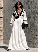 Women's Deep V-Neck Color-Block Long-Sleeve Satin Maxi Dress ZMZ1583G9XT