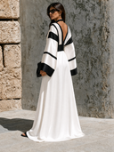 Women's Deep V-Neck Color-Block Long-Sleeve Satin Maxi Dress ZMZ1583G9XT