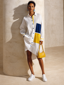 Women's Fashionable Color-Block Cotton Long-Sleeve Shirt Dress With Asymmetrical Hem And Knee-Length Cut ZMZ2190G3SWL