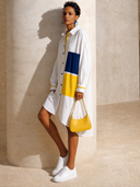 Women's Fashionable Color-Block Cotton Long-Sleeve Shirt Dress With Asymmetrical Hem And Knee-Length Cut ZMZ2190G3SWL