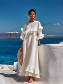 Women's Stylish Vacation-ready Textured Ruffle Maxi Dress ZMZ2145G2SWL