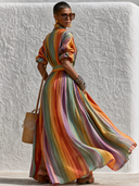 Women's Colorful Striped Print Tie-Waist Maxi Dress ZMZ1507G3XT