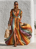 Women's Colorful Striped Print Tie-Waist Maxi Dress ZMZ1507G3XT