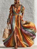 Women's Colorful Striped Print Tie-Waist Maxi Dress ZMZ1507G3XT
